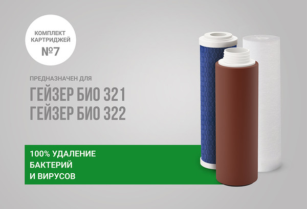 Изображение товара Комплект модулей сменных фильтрующих Гейзер Био 321/322 комплект 7 (для жесткой воды)