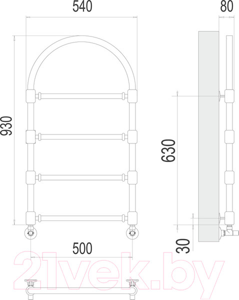 Изображение товара Полотенцесушитель водяной Terminus Версаль П4 500x930