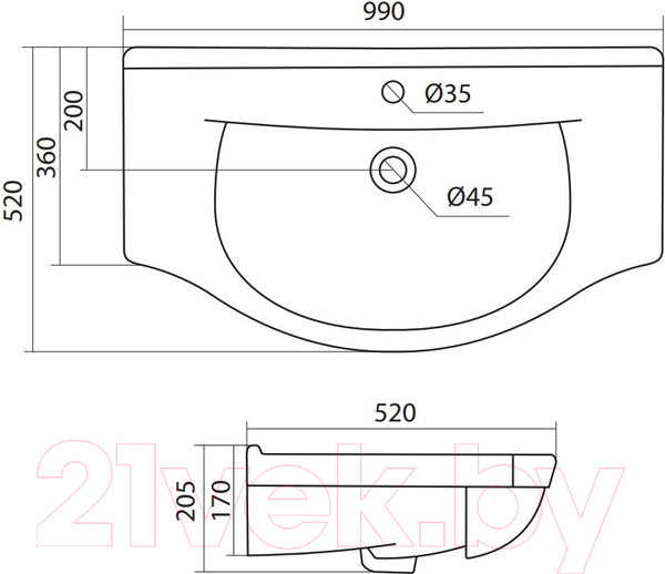 Изображение товара Умывальник Santek Эльбрус 100 (1WH110255)