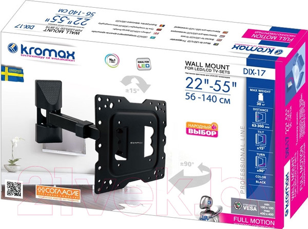 Изображение товара Кронштейн для телевизора Kromax Dix-17 (черный)