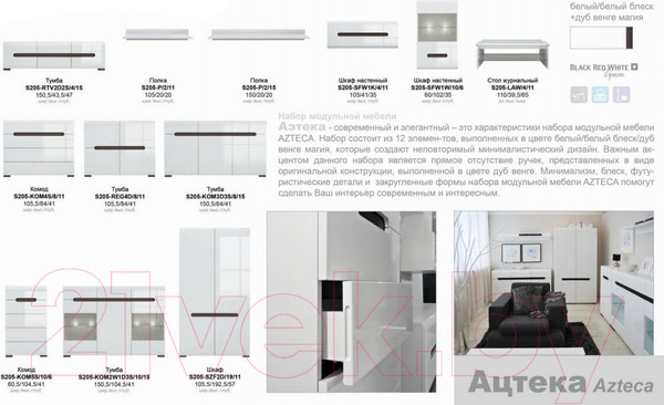 Изображение товара Полка Black Red White Azteca S205-P/2/15 (белый блеск)