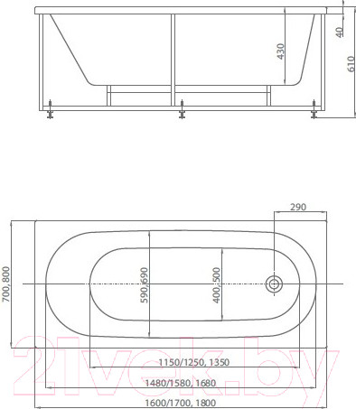 Изображение товара Ванна акриловая Aquatek Оберон 160x70 L (с экраном)