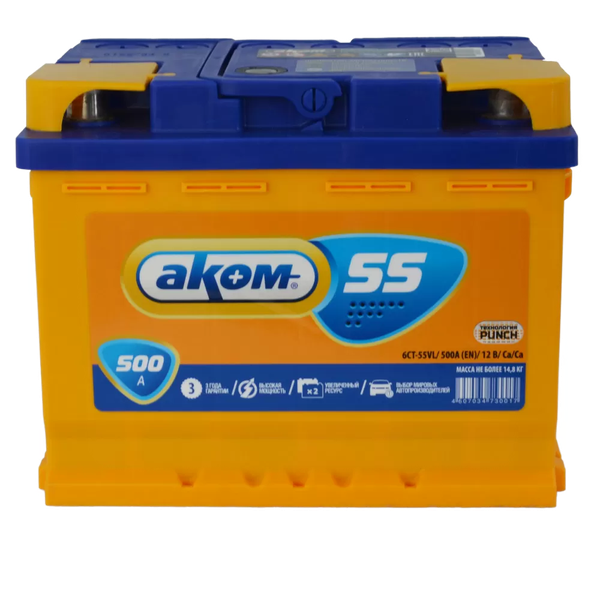Изображение товара Автомобильный аккумулятор AKOM 6СТ-55 Евро / 555000009 (55 А/ч)