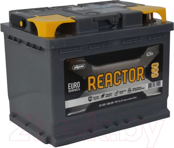 Изображение товара Автомобильный аккумулятор AKOM Реактор 6СТ-62 Евро / 562020009 (62 А/ч)