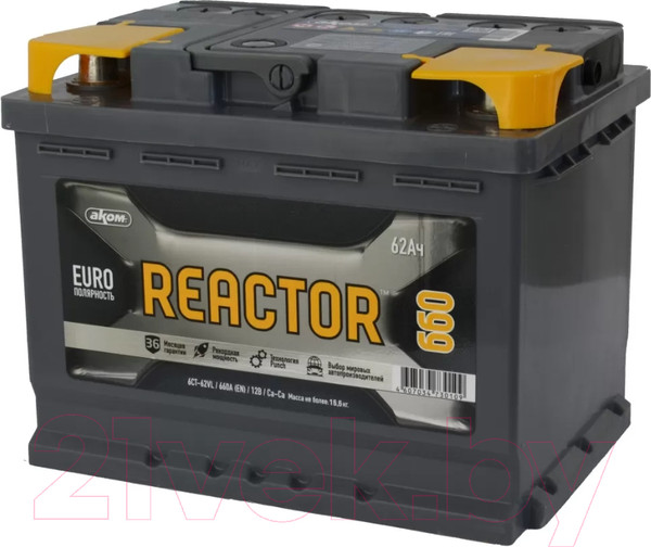 Изображение товара Автомобильный аккумулятор AKOM Реактор 6СТ-62 Евро / 562020009 (62 А/ч)