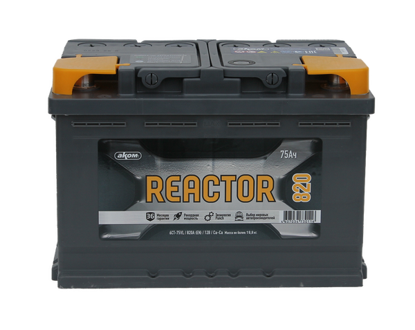 Изображение товара Автомобильный аккумулятор AKOM Реактор 6СТ-75 / 575021009 (75 А/ч)
