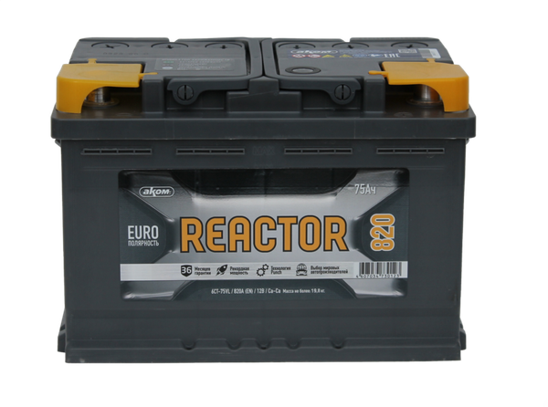 Изображение товара Автомобильный аккумулятор AKOM Реактор 6СТ-75 Евро / 575020009 (75 А/ч)