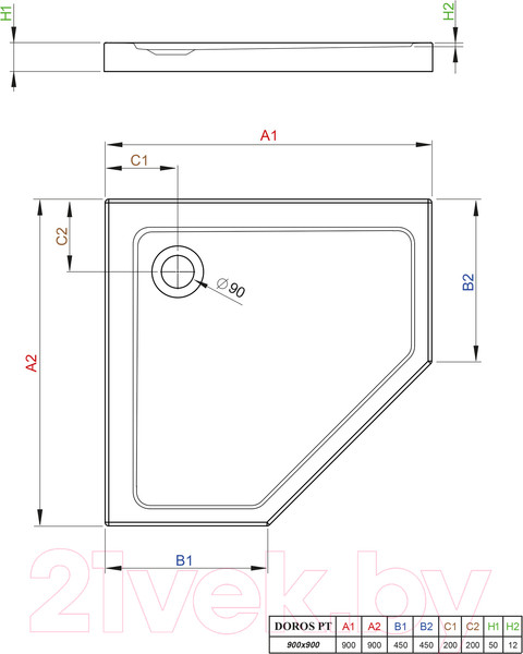 Изображение товара Душевой поддон Radaway Doros PT 900x900 / SDRPT9090-01