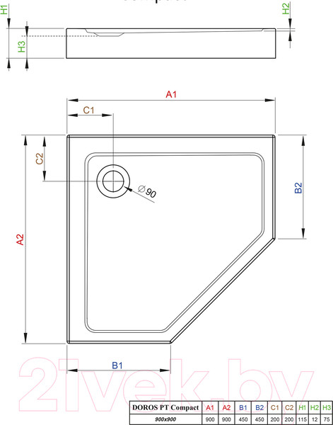 Изображение товара Душевой поддон Radaway Doros PT Compact 900x900 / SDRPTP9090-05