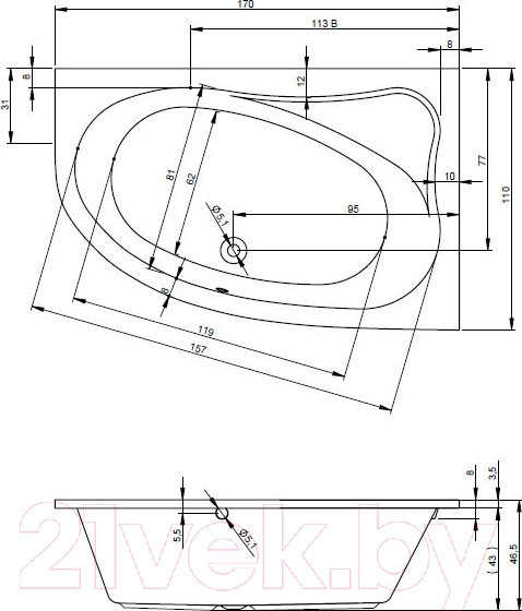 Изображение товара Ванна акриловая Riho Lyra 170 L / BA64005