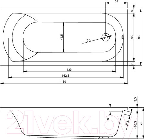 Изображение товара Ванна акриловая Riho Miami 180 / BB64005
