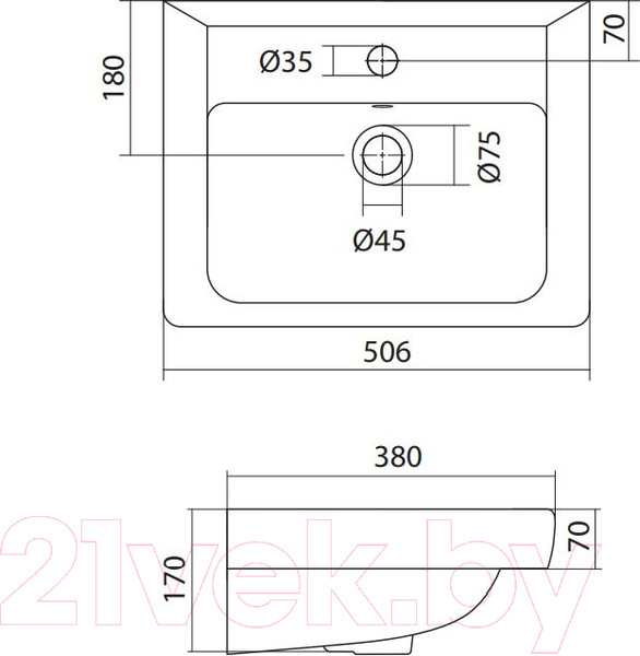 Изображение товара Умывальник Santek Тигода 50 (1WH302128)