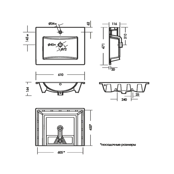 Изображение товара Тумба с умывальником Aqwella Бриг 60 / Br.01.06/2/W