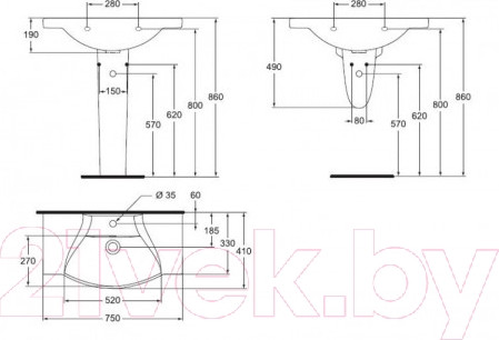 Изображение товара Умывальник Rosa Элеганс 75