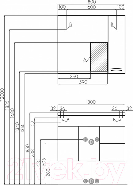 Изображение товара Тумба под умывальник Акватон Диор 80 (1A167801DR010)