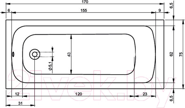 Изображение товара Ванна акриловая Riho Dola 170x75 / BB31005