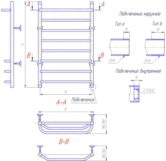 Изображение товара Полотенцесушитель водяной Gloss & Reiter Лесенка Line Л.50x80.С1(25).Л7 (1")