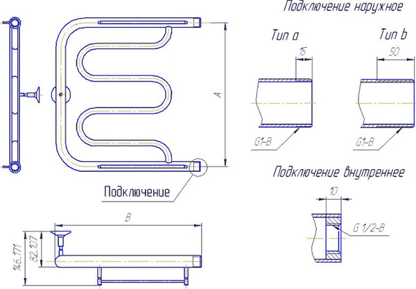 Изображение товара Полотенцесушитель водяной Gloss & Reiter Foxtrot ПМ-образный 60x50 (1")