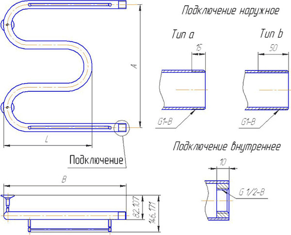 Изображение товара Полотенцесушитель водяной Gloss & Reiter Standart М-образный M.50x70 (3/4")