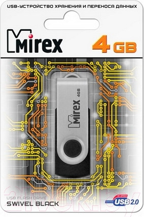 Изображение товара USB flash накопитель Mirex Swivel Rubber Black 4GB (13600-FMURUS04)