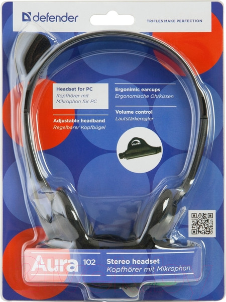 Изображение товара Наушники-гарнитура Defender Aura 102 / 63102 (черный)
