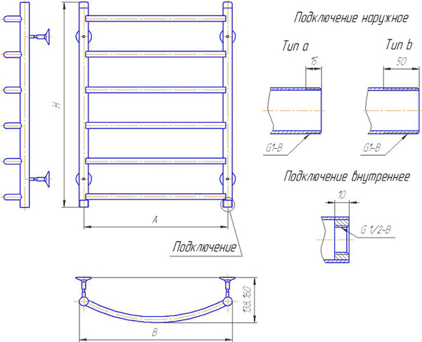 Изображение товара Полотенцесушитель водяной Gloss & Reiter Raduga Л.50x60.Д6 (1/2")