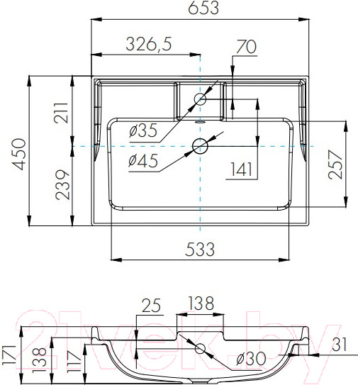 Изображение товара Умывальник Акватон Фабиа 65 (1A708731FB010)