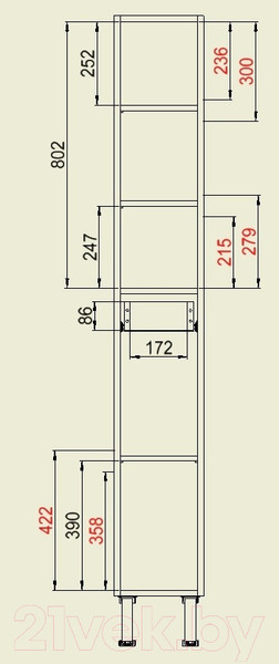 Изображение товара Шкаф-пенал для ванной СанитаМебель Камелия-52 Д3 (белый, правый)