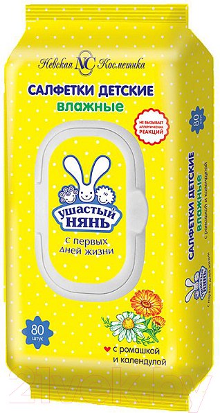 Изображение товара Влажные салфетки детские Ушастый нянь Очищающие (80шт)
