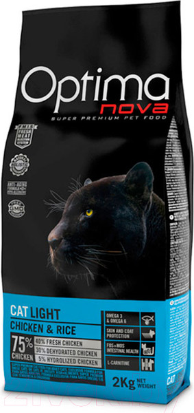 Изображение товара Сухой корм для кошек Optimanova Light Chicken & Rice (2кг)