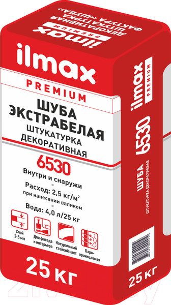 Изображение товара Штукатурка декоративная ilmax Фактура "шуба" 1мм 6530 (25кг, экстрабелый)