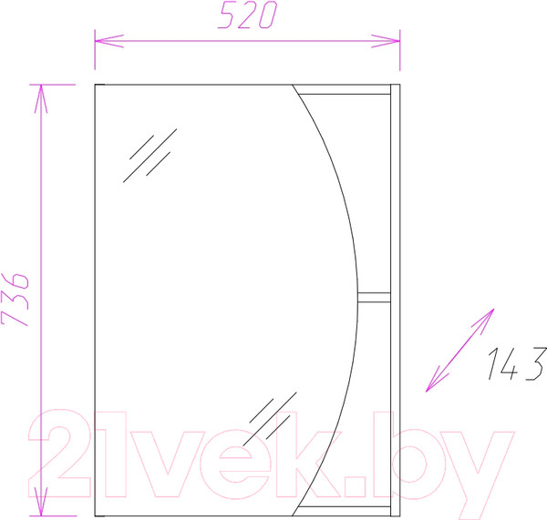 Изображение товара Шкаф с зеркалом для ванной Onika Дуэт 52.00 (У 205207)