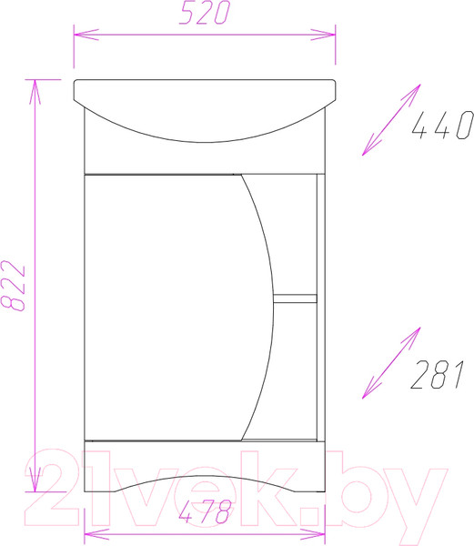 Изображение товара Тумба под умывальник Onika Дуэт 52.01 (105201)