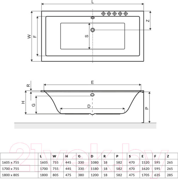 Изображение товара Ванна акриловая Excellent Pryzmat Slim 170x75