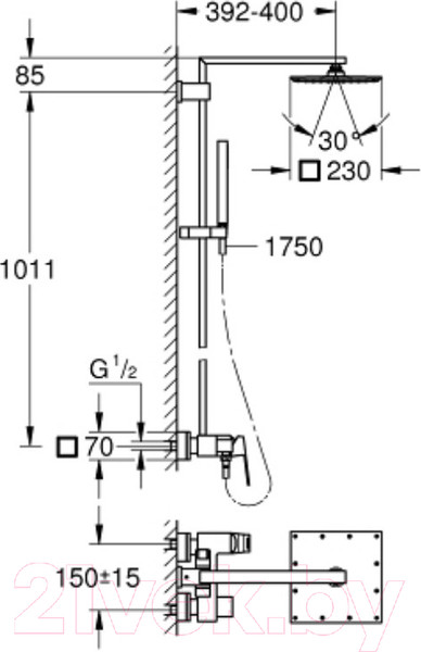 Изображение товара Душевая система со смесителем GROHE Eurocube 23147001