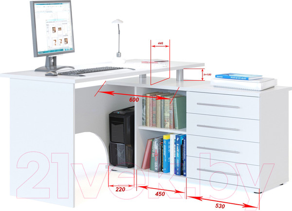 Изображение товара Компьютерный стол Сокол-Мебель КСТ-109 (правый, белый)