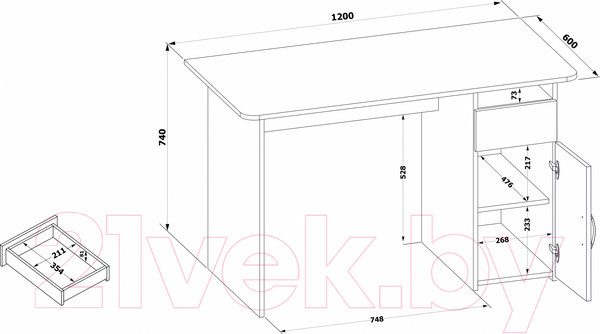 Изображение товара Письменный стол Сокол-Мебель СПм-03.1 с тумбой (белый)