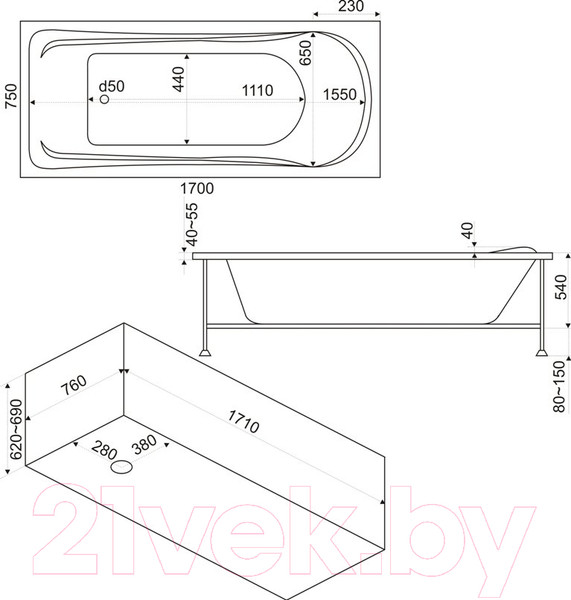 Изображение товара Ванна акриловая BAS Мальта 170x75