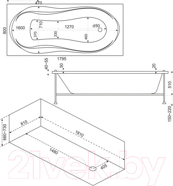 Изображение товара Ванна акриловая BAS Ямайка 180x80
