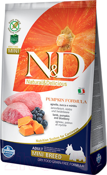 Изображение товара Сухой корм для собак Farmina N&D Grain Free Pumpkin Lamb & Blueberry Adult Mini (2.5кг)