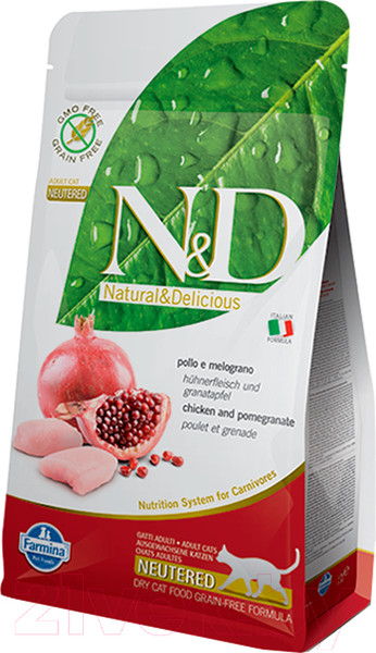 Изображение товара Сухой корм для кошек Farmina N&D Grain Free Cat Chicken & Pomegranate Neutered (1.5кг)