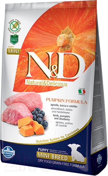 Изображение товара Сухой корм для собак Farmina N&D Grain Free Pumpkin Lamb & Blueberry Puppy Mini (2.5кг)