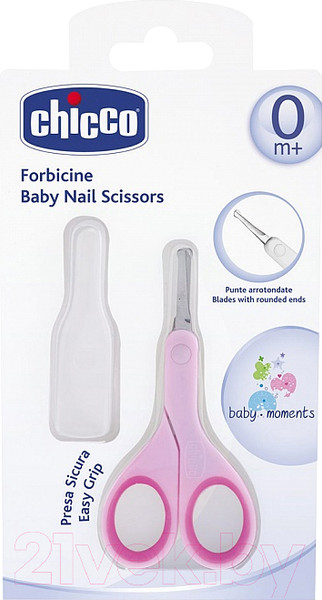 Изображение товара Ножницы для новорожденных Chicco из нержавеющей стали с закругленными концами (розовый)