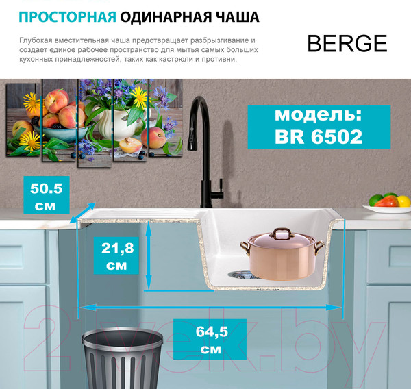 Изображение товара Мойка кухонная Berge BR-6502 (бежевый)