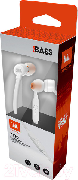 Изображение товара Наушники-гарнитура JBL Tune 110 / JBLT110WHT (белый)