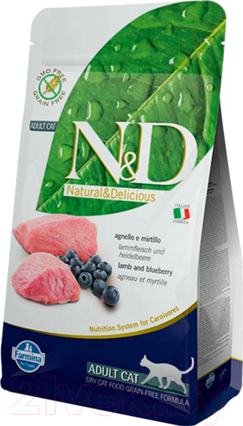 Изображение товара Сухой корм для кошек Farmina N&D Grain Free Cat Lamb & Blueberry Adult (1.5кг)