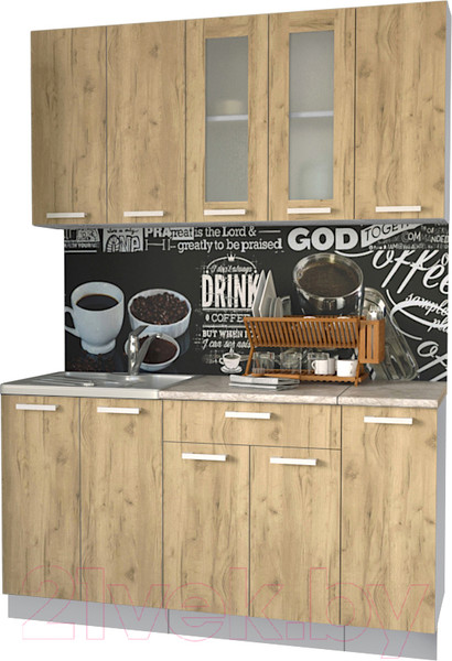 Изображение товара Кухонный гарнитур Интерлиния Мила 15 (дуб золотой/опал светлый)