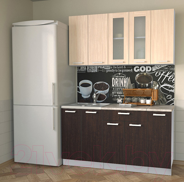 Изображение товара Кухонный гарнитур Интерлиния Мила 15 (дуб молочный/дуб венге/опал светлый)