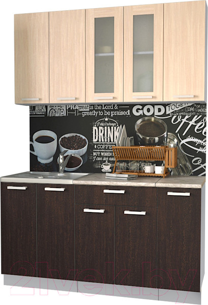 Изображение товара Кухонный гарнитур Интерлиния Мила 15 (дуб молочный/дуб венге/опал светлый)