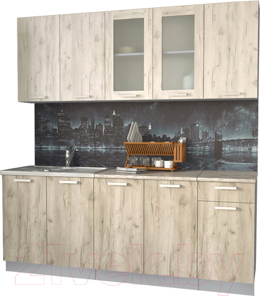 Изображение товара Кухонный гарнитур Интерлиния Мила 20 (дуб белый/дуб серый/опал светлый)